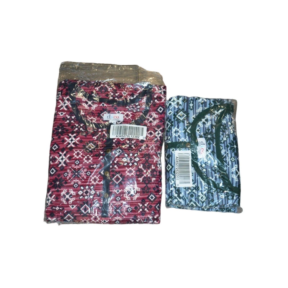 2 Denim & Co Printed Perfect Jersey Long Sleeve Henley Tops 3X